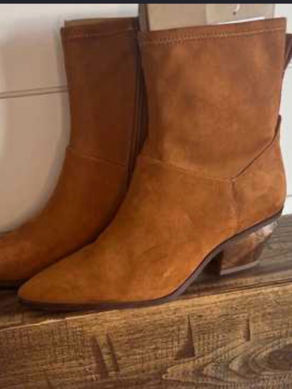 Franco Sarto Tan Suede Ankle Heeled Boots
